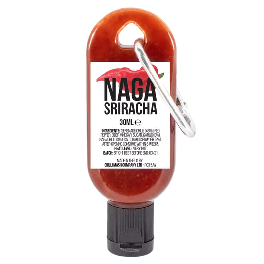 Mini Naga Sriracha Hot Sauce Keyring 30ml - Chilli Mash Company - Ships Full